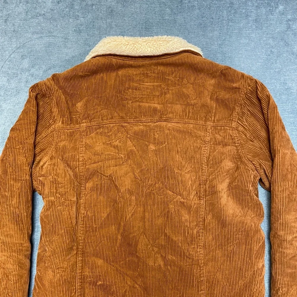 Zara Corduroy Trucker Jacket Mens Medium Brown Sherpa Lined Button Front Winter